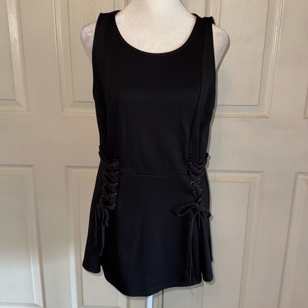 Torrid Black Front Lace Up Fit And Flare Tank Top